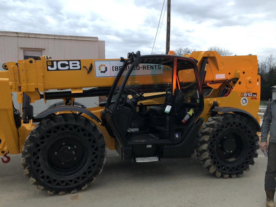 2019 JCB 510-56 Canopy, 74 HP, Solid Tires, STD Worklight, Beacon, Aux Hydraulics, Lifting Eye, Back up Alarm w/66" Carriage/60" Forks