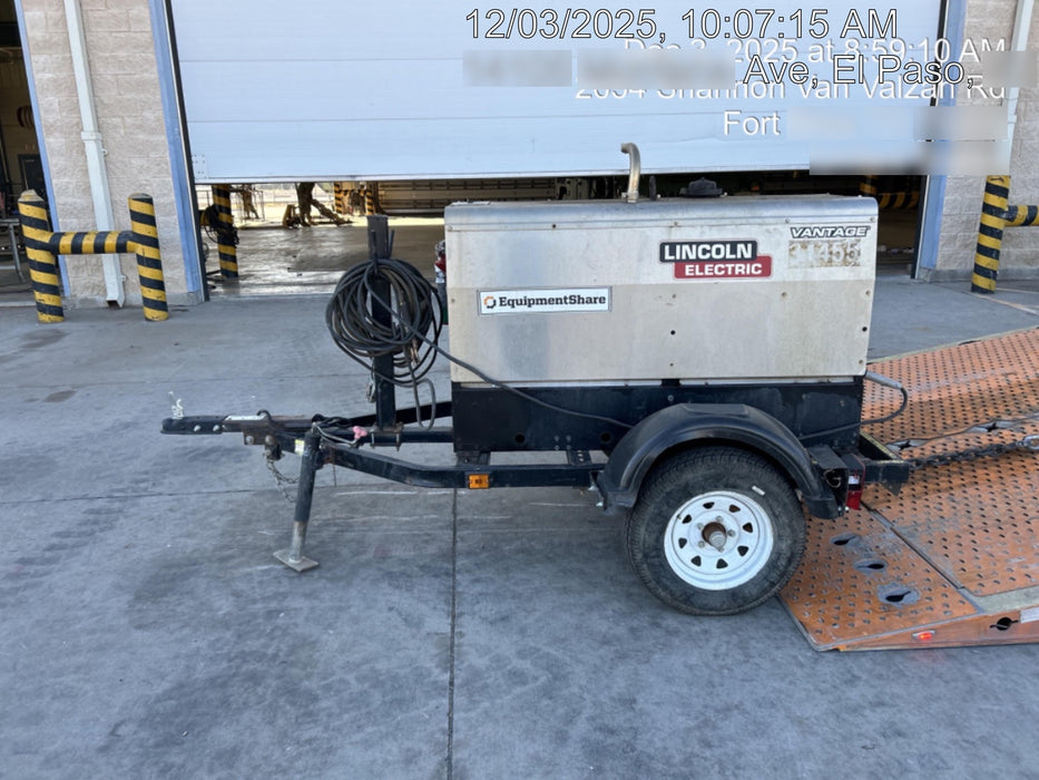 2019 Lincoln Electric Vantage 322 Welder Ready-Pak 3, Two wheel trailer, Fender and Light kit, Cable Rack