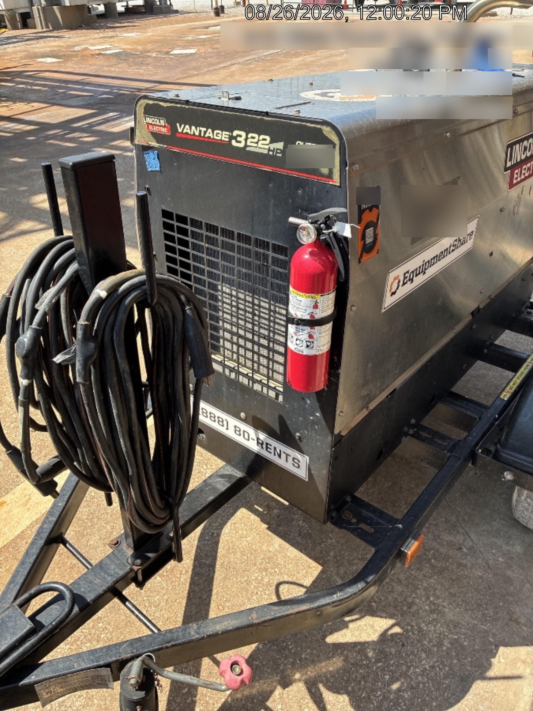 2019 Lincoln Electric Vantage 322 Ready-Pak 3, Two Wheel Trailer, Fender and Light Kit, Cable Rack