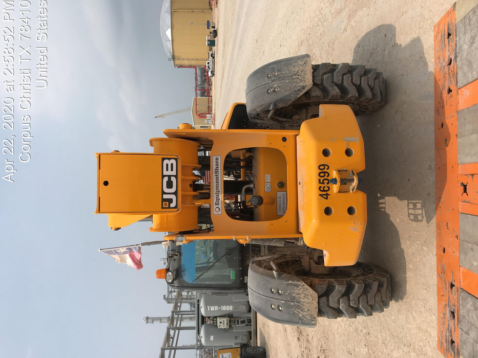 2019 JCB 510-56 74 HP w/CAB/HVAC, Beacon, Worklights, Aux Hydraulics, Solid Tires w/72" Carriage/60" Forks