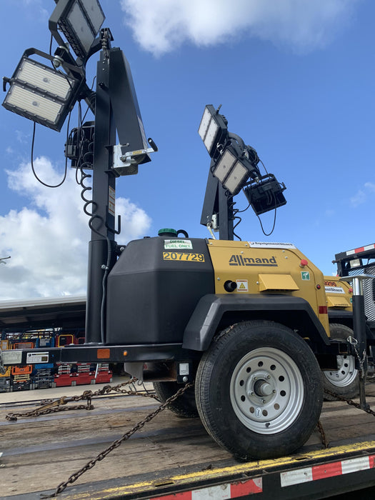 2022 Allmand NLV3GR (4) LED Light Fixture 350W, 23' Vertical Mast, 3kW Prime, Towable, Deep Sea L401, Leveling Jacks, Yanmar T4F 5.8hp