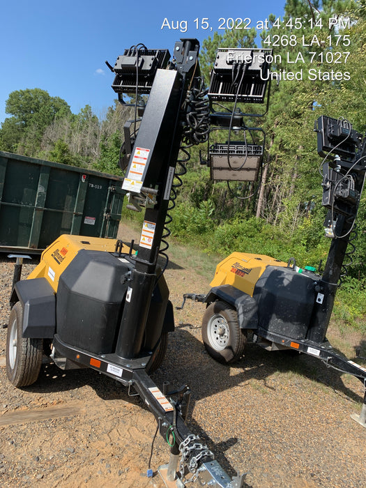 2022 Allmand NLV3GR (4) LED Light Fixture 350W, 23' Vertical Mast, 3kW Prime, Towable, Deep Sea L401, Leveling Jacks, Yanmar T4F 5.8hp