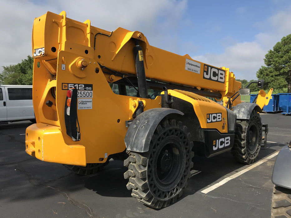 2019 JCB 512-56 Enclosed Cab, 74 HP, Solid Tires, Worklights, Beacon, Aux Hydraulics, Lifting Eye 60" Carriage/60" Forks