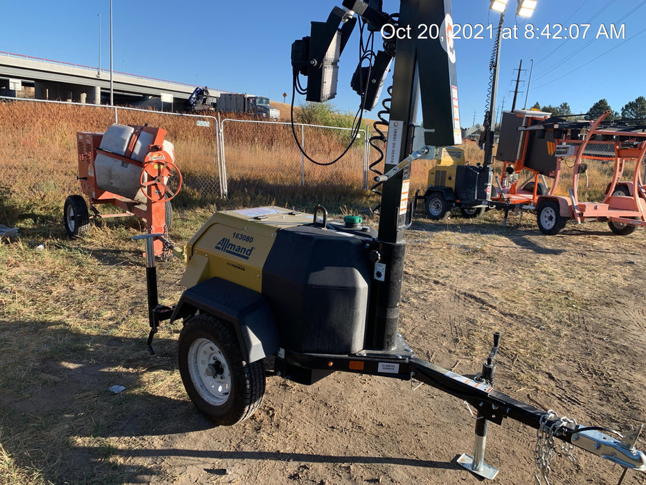 2021 Allmand NLV3GR (4) LED Light Fixture 350W, 23' Vertical Mast, 3kW Prime, Towable, Deep Sea L401, Leveling Jacks, Yanmar T4F 5.8hp