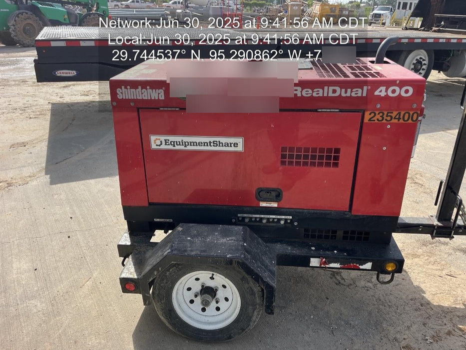 2022 Shindaiwa DGW400MDL Kubota D902 Engine, 23 HP, Dual Op Welder, Wire, Arc, Droop Stick, Tig, and CC Stick Functionality, Simulphase, 3 Phase and 1 Phase Gen Output, Single Axle NB Trlr, Slr Trckl Chrg 12V 12W, Fire Ext