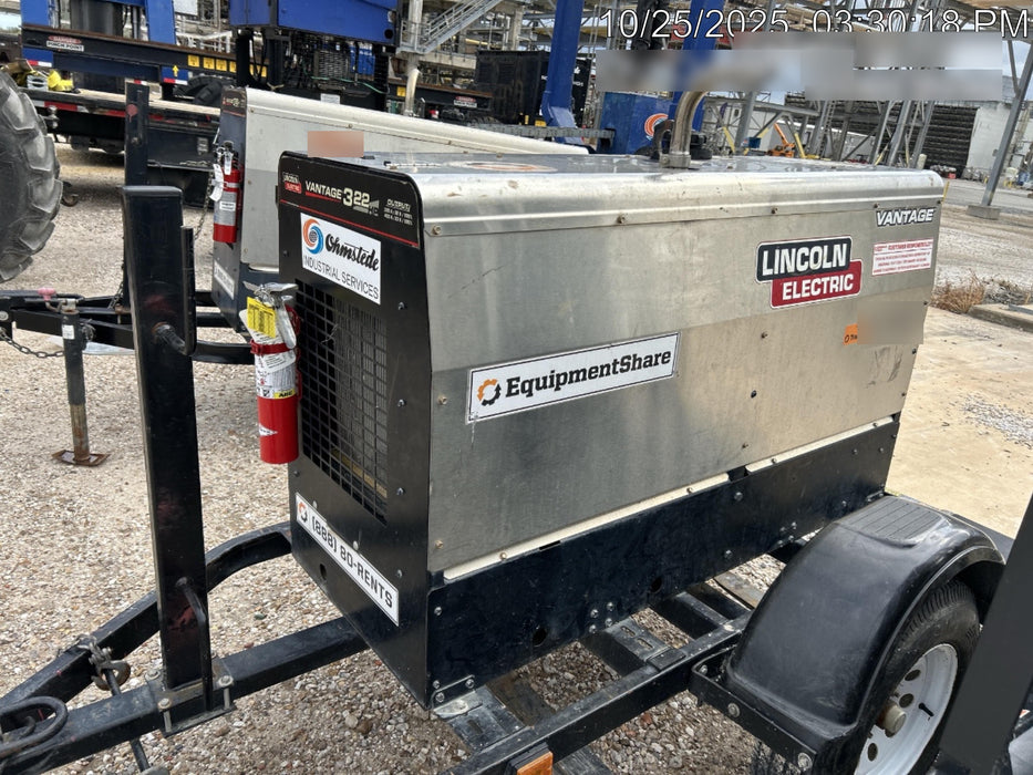 2019 Lincoln Electric Vantage 322 Ready-Pak 3, Two Wheel Trailer, Fender and Light Kit, Cable Rack