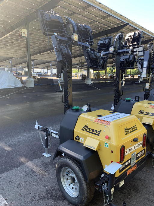 2021 Allmand NLV3GR (4) LED Light Fixture 350W, 23' Vertical Mast, 3kW Prime, Towable, Deep Sea L401, Leveling Jacks, Yanmar T4F 5.8hp