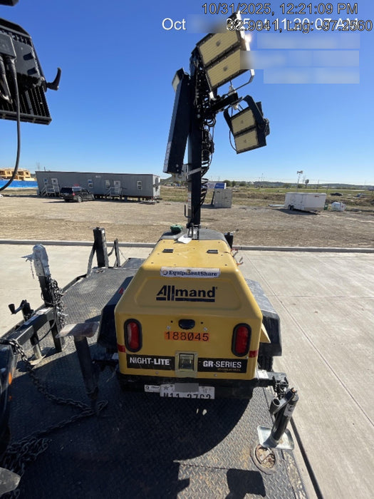 Allmand NLV3GR (4) LED Light Fixture 350W, 23' Vertical Mast, 3kW Prime, Towable, Deep Sea L401, Leveling Jacks, Yanmar T4F 5.8hp