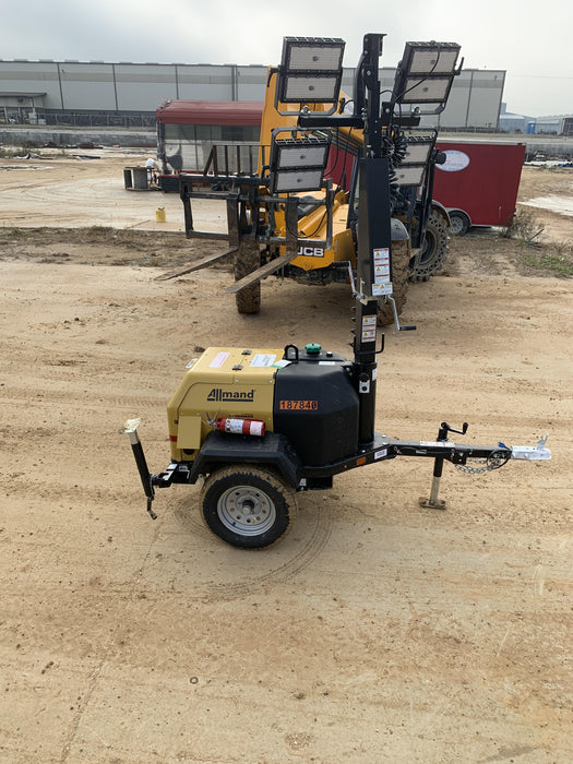 Allmand NLV3GR (4) LED Light Fixture 350W, 23' Vertical Mast, 3kW Prime, Towable, Deep Sea L401, Leveling Jacks, Yanmar T4F 5.8hp