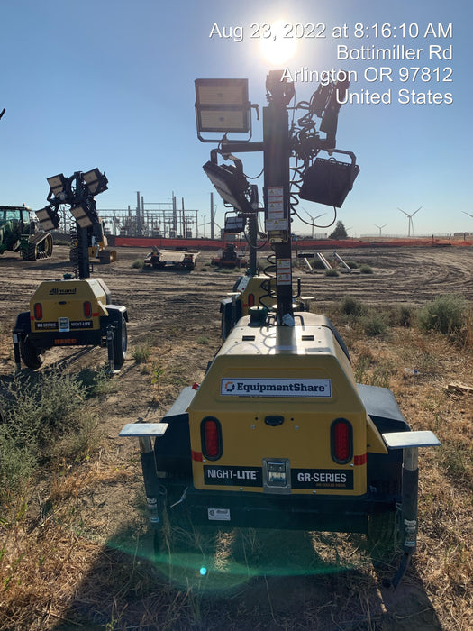 Allmand NLV3GR (4) LED Light Fixture 350W, 23' Vertical Mast, 3kW Prime, Towable, Deep Sea L401, Leveling Jacks, Yanmar T4F 5.8hp