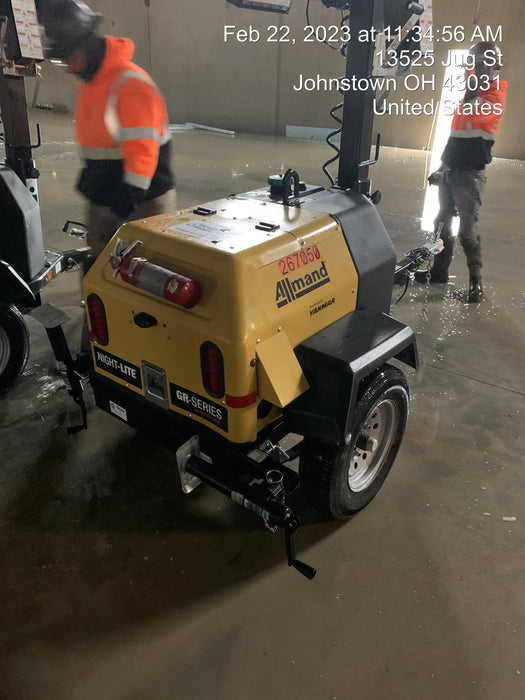 2022 Allmand NLV3GR (4) LED Light Fixture 350W, 23' Vertical Mast, 3kW Prime, Towable, ES Decals, T3