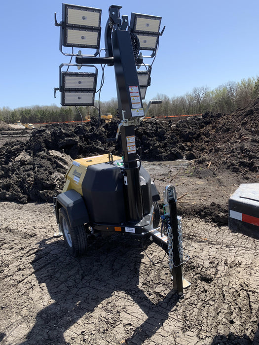 2022 Allmand NLV3GR (4) LED Light Fixture 350W, 23' Vertical Mast, 3kW Prime, Towable, Deep Sea L401, Leveling Jacks, Yanmar T4F 5.8hp