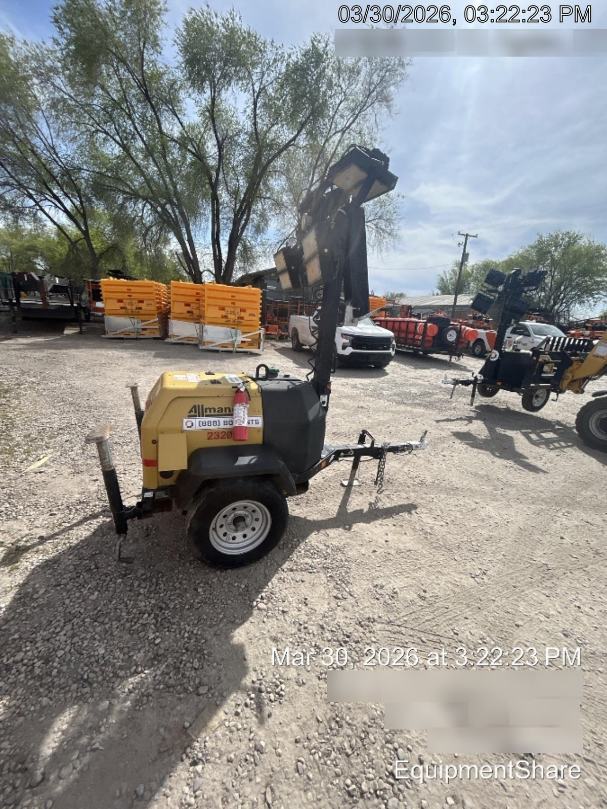 2022 Allmand NLV3GR (4) LED Light Fixture 350W, 23' Vertical Mast, 3kW Prime, Towable, Deep Sea L401, Leveling Jacks, Yanmar T4F 5.8hp