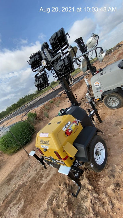 2021 Allmand NLV3GR (4) LED Light Fixture 350W, 23' Vertical Mast, 3kW Prime, Towable, Deep Sea L401, Leveling Jacks, Yanmar T4F 5.8hp