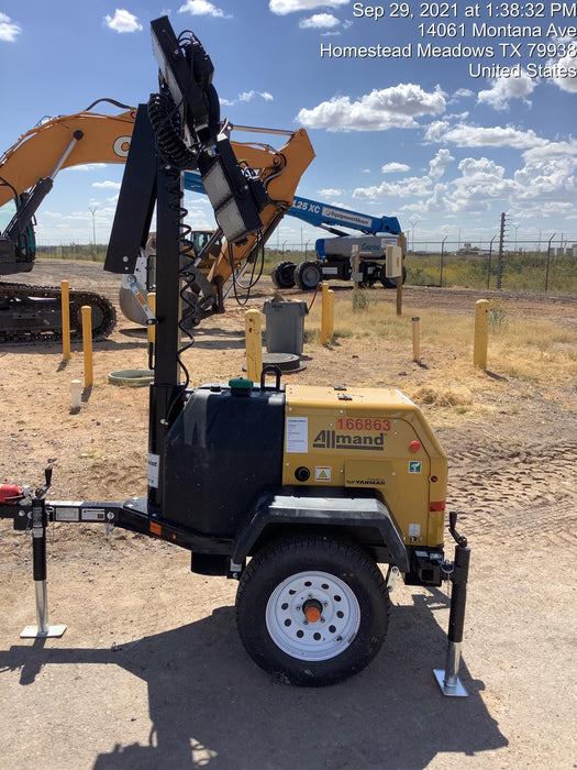 2021 Allmand NLV3GR (4) LED Light Fixture 350W, 23' Vertical Mast, 3kW Prime, Towable, Deep Sea L401, Leveling Jacks, Yanmar T4F 5.8hp