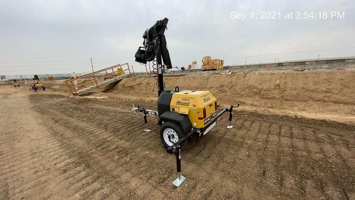 2021 Allmand NLV3GR (4) LED Light Fixture 350W, 23' Vertical Mast, 3kW Prime, Towable, Deep Sea L401, Leveling Jacks, Yanmar T4F 5.8hp