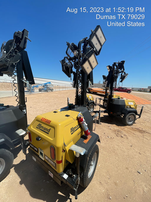 2022 Allmand NLV3GR (4) LED Light Fixture 350W, 23' Vertical Mast, 3kW Prime, Towable, ES Decals, T3