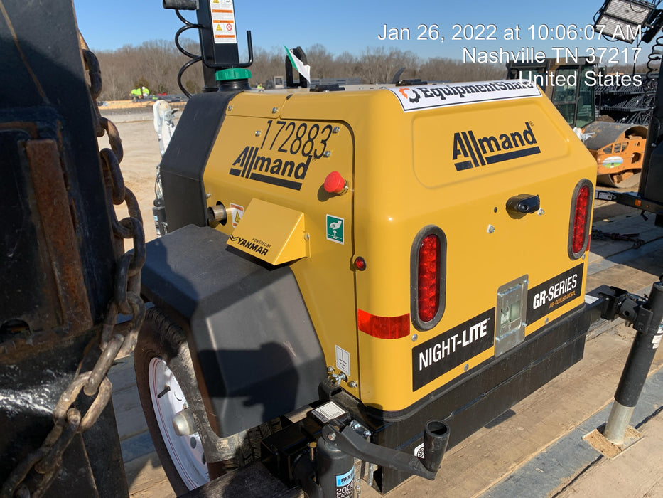 2021 Allmand NLV3GR (4) LED Light Fixture 350W, 23' Vertical Mast, 3kW Prime, Towable, Deep Sea L401, Leveling Jacks, Yanmar T4F 5.8hp