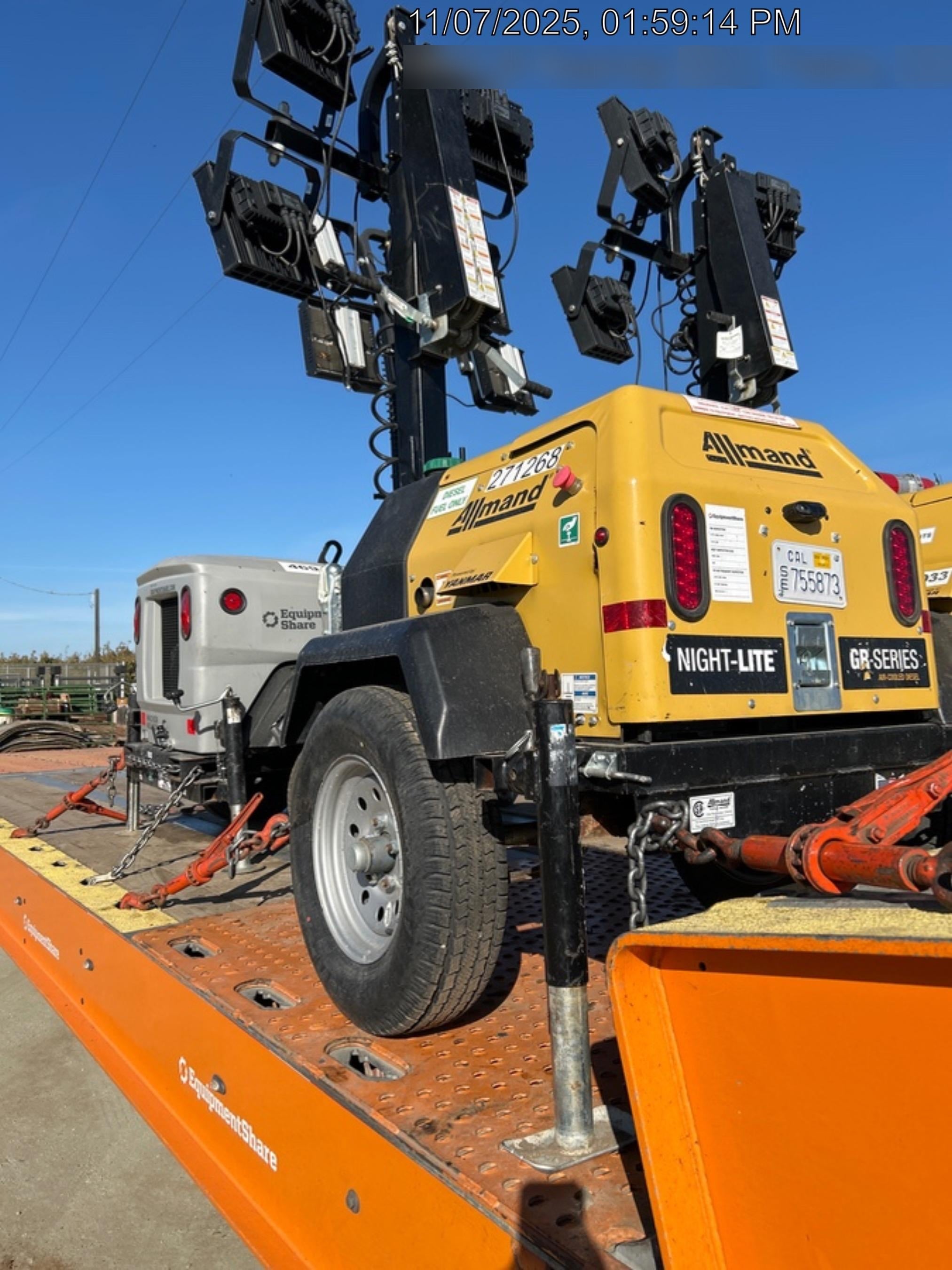 2022 Allmand NLV3GR (4) LED Light Fixture 350W, 23' Vertical Mast, 3kW Prime, Towable, ES Decals, T3