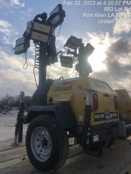 2022 Allmand NLV3GR (4) LED Light Fixture 350W, 23' Vertical Mast, 3kW Prime, Towable, Deep Sea L401, Leveling Jacks, Yanmar T4F 5.8hp