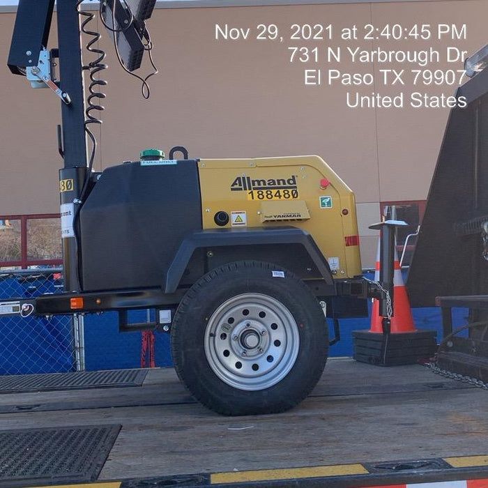 Allmand NLV3GR (4) LED Light Fixture 350W, 23' Vertical Mast, 3kW Prime, Towable, Deep Sea L401, Leveling Jacks, Yanmar T4F 5.8hp