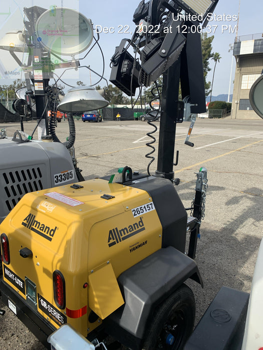 2022 Allmand NLV3GR (4) LED Light Fixture 350W, 23' Vertical Mast, 3kW Prime, Towable, ES Decals, T3