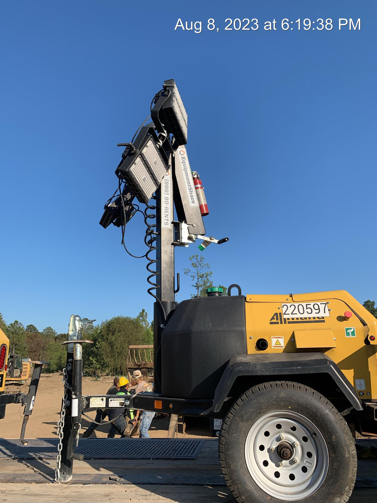 2022 Allmand NLV3GR (4) LED Light Fixture 350W, 23' Vertical Mast, 3kW Prime, Towable, Deep Sea L401, Leveling Jacks, Yanmar T4F 5.8hp