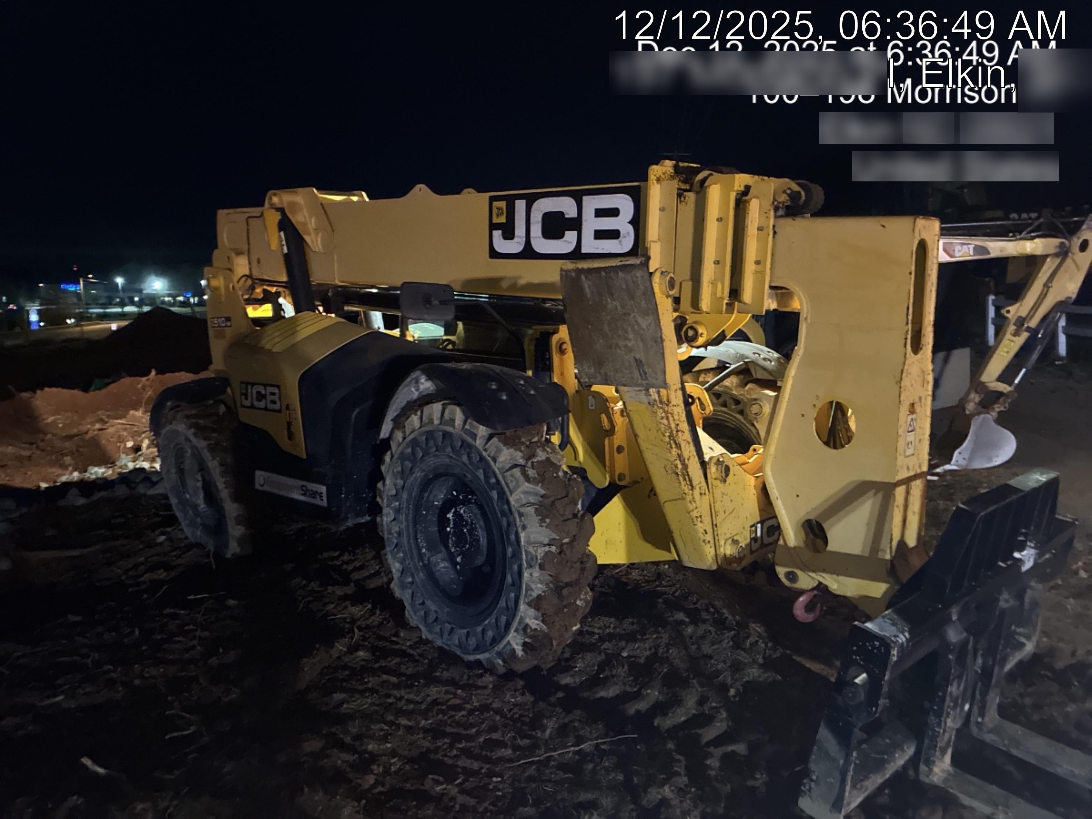 2019 JCB 510-56 Open ROPS, 74 HP, Solid Tires, Worklights, Beacon, Aux Hydraulics, Lifting Eye w/60" Carriage/60" Forks