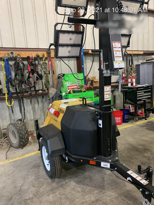 Allmand NLV3GR (4) LED Light Fixture 350W, 23' Vertical Mast, 3kW Prime, Towable, Deep Sea L401, Leveling Jacks, Yanmar T4F 5.8hp