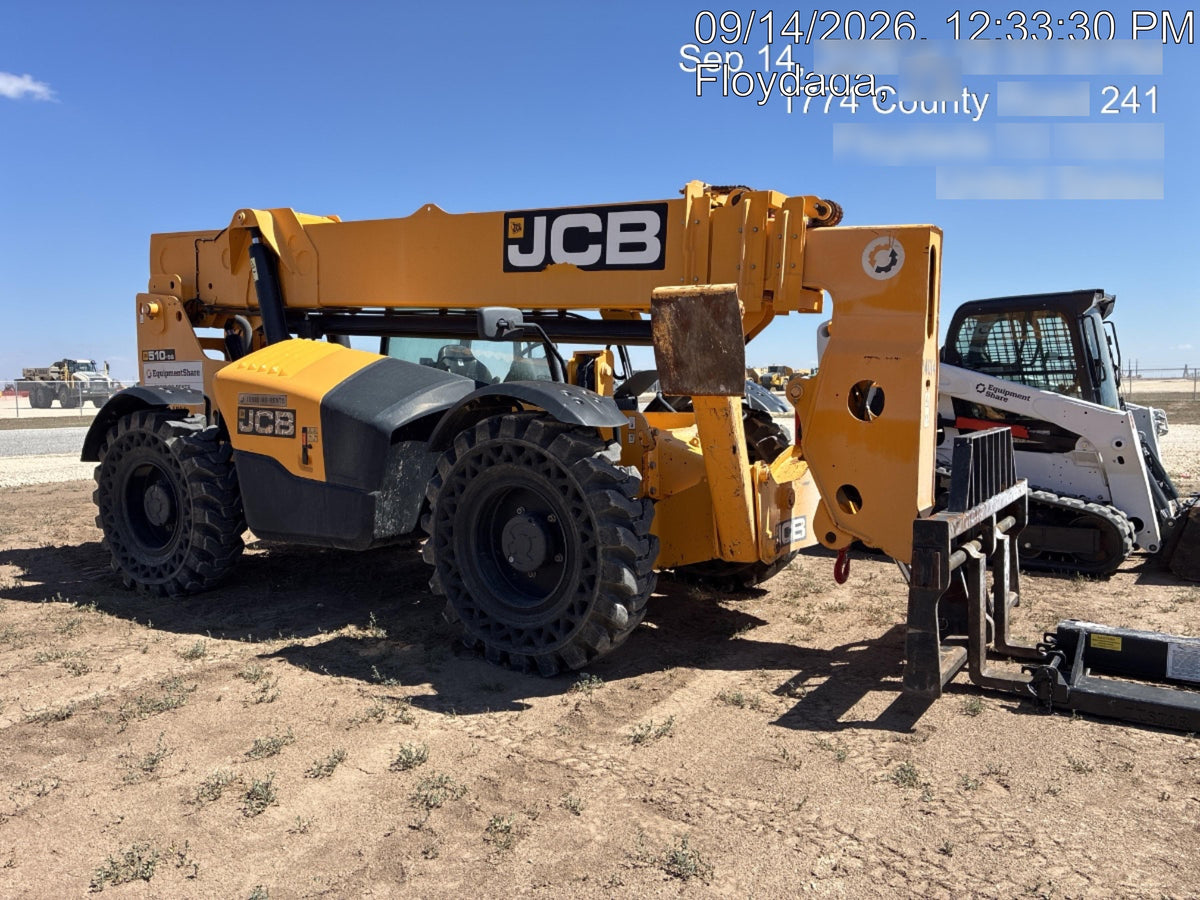 2019 JCB 510-56 JCB 510-56 74 HP w/Open ROPS, Beacon, Aux Hydraulics, Worklights, Solid Tires, 60" Carriage/Forks