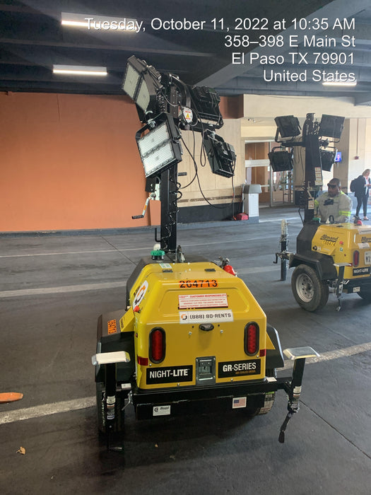 2022 Allmand NLV3GR (4) LED Light Fixture 350W, 23' Vertical Mast, 3kW Prime, Towable, ES Decals, T3