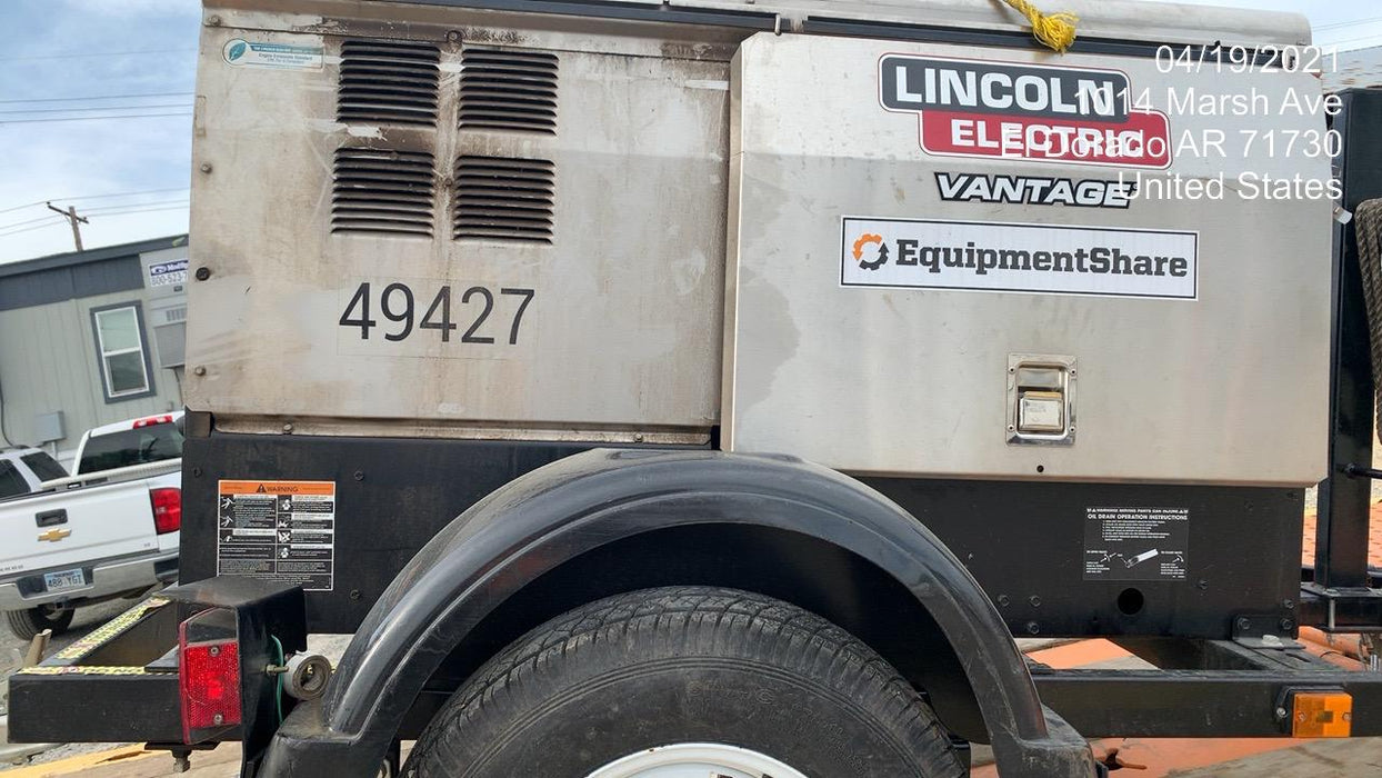 2019 Lincoln Electric Vantage 322 Ready-Pak 3, Two Wheel Trailer, Fender and Light Kit, Cable Rack