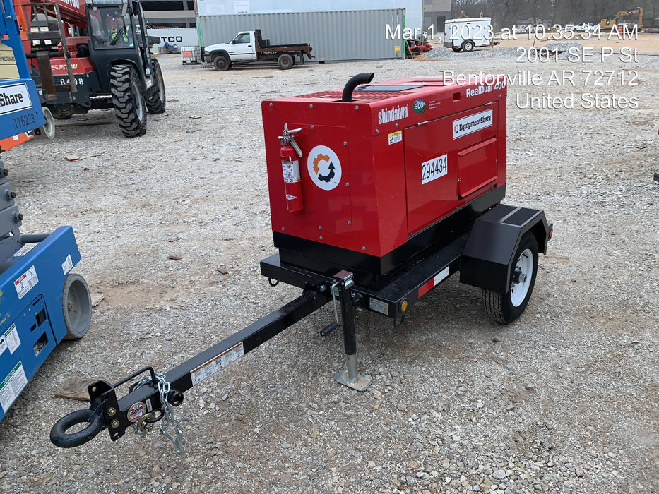 2023 Shindaiwa DGW400MDL Kubota D902 Engine, 23 HP, Dual Op Welder, Wire, Arc, Droop Stick, Tig, and CC Stick Functionality, Simulphase, 3 Phase and 1 Phase Gen Output, Single Axle NB Trlr, Slr Trckl Chrg 12V 12W, Fire Ext