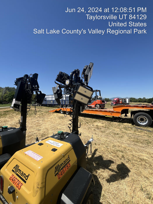 2022 Allmand NLV3GR (4) LED Light Fixture 350W, 23' Vertical Mast, 3kW Prime, Towable, ES Decals, T3