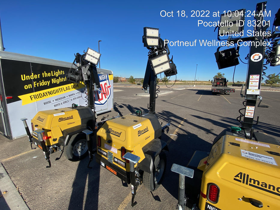 2022 Allmand NLV3GR (4) LED Light Fixture 350W, 23' Vertical Mast, 3kW Prime, Towable, ES Decals, T3
