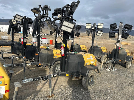 Allmand NLV3GR (4) LED Light Fixture 350W, 23' Vertical Mast, 3kW Prime, Towable, Deep Sea L401, Leveling Jacks, Yanmar T4F 5.8hp