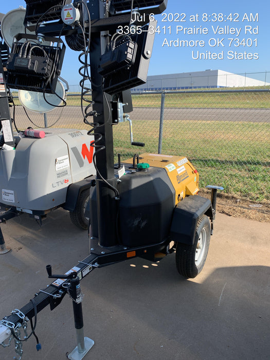 2022 Allmand NLV3GR (4) LED Light Fixture 350W, 23' Vertical Mast, 3kW Prime, Towable, Deep Sea L401, Leveling Jacks, Yanmar T4F 5.8hp