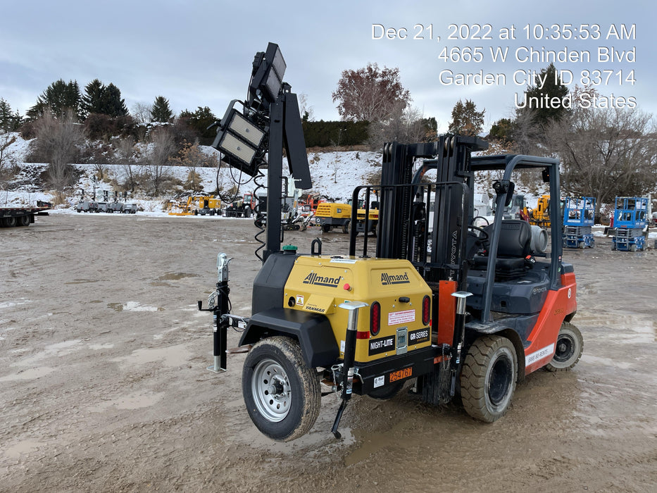 2022 Allmand NLV3GR (4) LED Light Fixture 350W, 23' Vertical Mast, 3kW Prime, Towable, ES Decals, T3