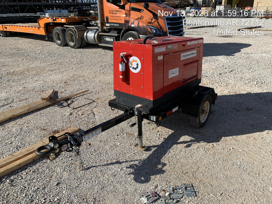 2023 Shindaiwa DGW400MDL Kubota D902 Engine, 23 HP, Dual Op Welder, Wire, Arc, Droop Stick, Tig, and CC Stick Functionality, Simulphase, 3 Phase and 1 Phase Gen Output, Single Axle NB Trlr, Slr Trckl Chrg 12V 12W, Fire Ext