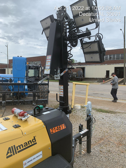 2022 Allmand NLV3GR (4) LED Light Fixture 350W, 23' Vertical Mast, 3kW Prime, Towable, Deep Sea L401, Leveling Jacks, Yanmar T4F 5.8hp