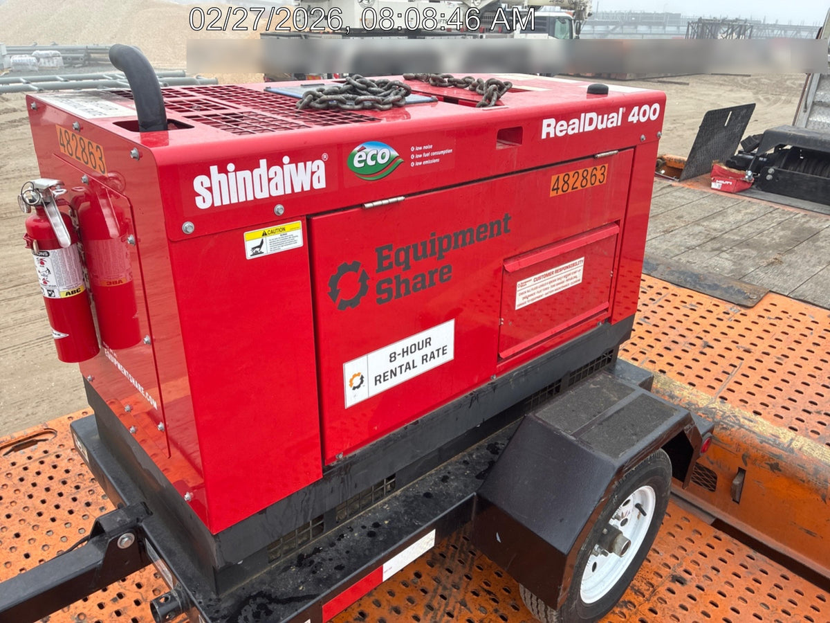 2024 Shindaiwa DGW400DML Kubota D902 Engine, 23 HP, Dual Op Welder, Wire, Arc, Droop Stick, Tig, and CC Stick Functionality, Simulphase, 3 Phase and 1 Phase Gen Output, Single Axle NB Trlr, Slr Trckl Chrg 12V 12W, Fire Ext, T3