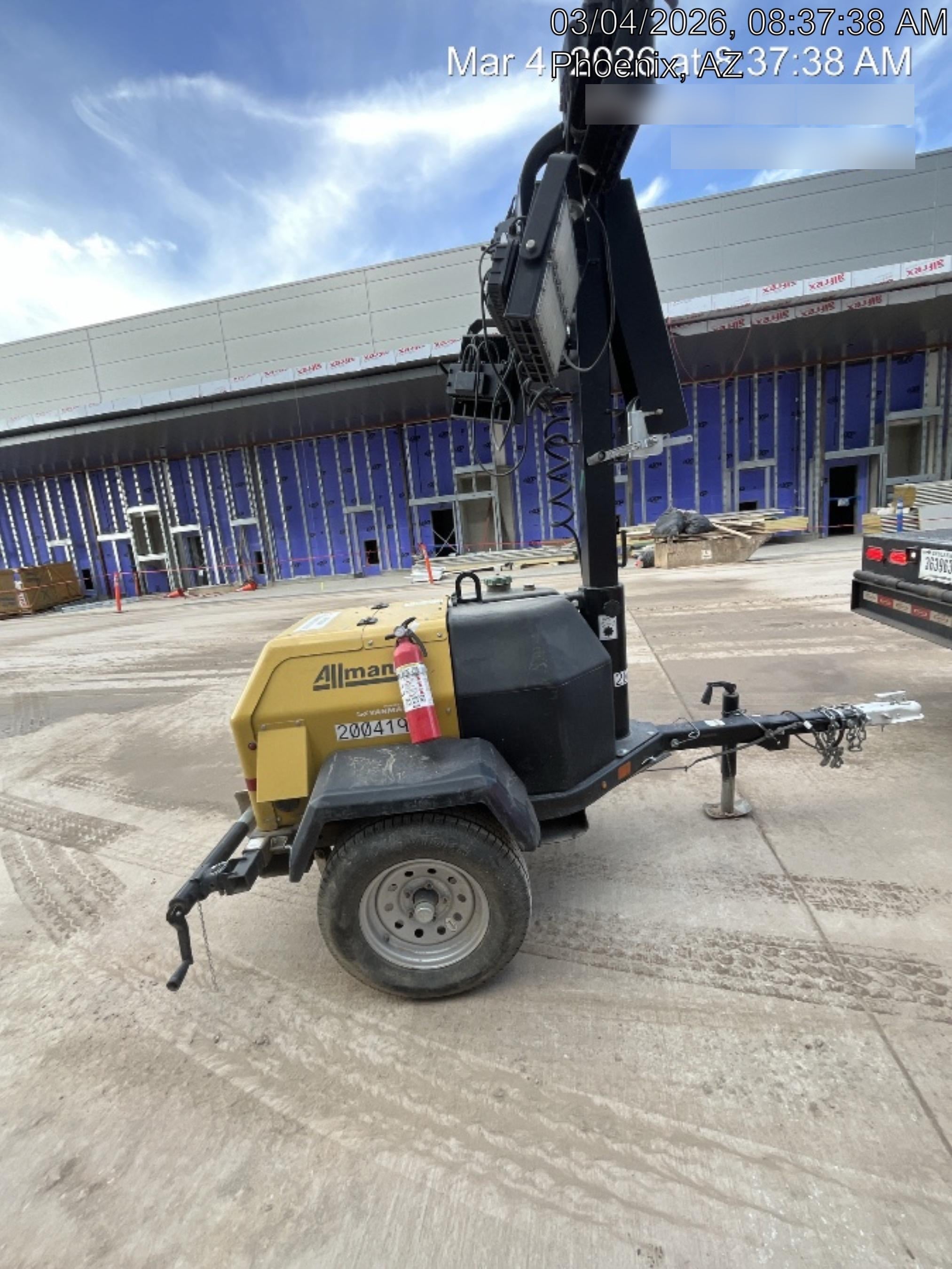 2022 Allmand NLV3GR (4) LED Light Fixture 350W, 23' Vertical Mast, 3kW Prime, Towable, Deep Sea L401, Leveling Jacks, Yanmar T4F 5.8hp