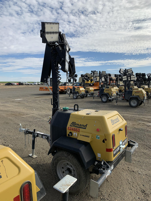 2020 Allmand NLV3GR (4) LED Light Fixture 350W, 23' Vertical Mast, 3kW Prime, Towable, Deep Sea L401, Leveling Jacks, Yanmar T4F 5.8hp