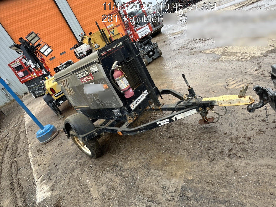 2019 Lincoln Electric Vantage 322 Ready-Pak 3, Two Wheel Trailer, Fender and Light Kit, Cable Rack