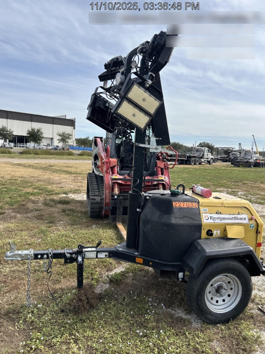 Allmand NLV3GR (4) LED Light Fixture 350W, 23' Vertical Mast, 3kW Prime, Towable, Deep Sea L401, Leveling Jacks, Yanmar T4F 5.8hp