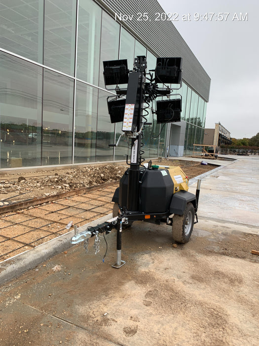 2022 Allmand NLV3GR (4) LED Light Fixture 350W, 23' Vertical Mast, 3kW Prime, Towable, Deep Sea L401, Leveling Jacks, Yanmar T4F 5.8hp