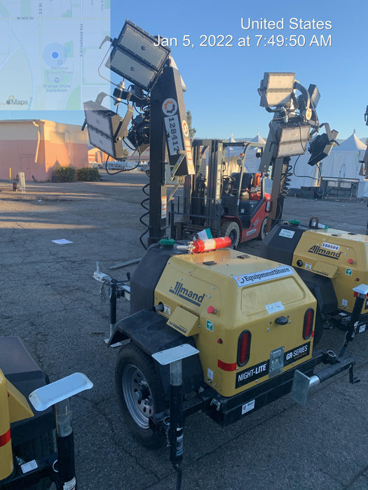 2021 Allmand NLV3GR (4) LED Light Fixture 350W, 23' Vertical Mast, 3kW Prime, Towable, Deep Sea L401, Leveling Jacks, Yanmar T4F 5.8hp