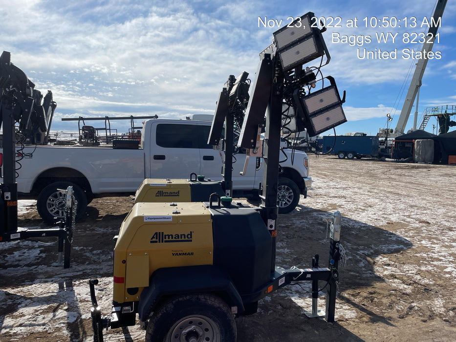 2022 Allmand NLV3GR (4) LED Light Fixture 350W, 23' Vertical Mast, 3kW Prime, Towable, ES Decals, T3