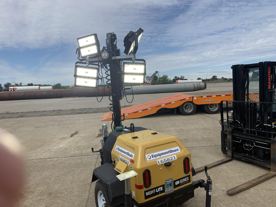 2021 Allmand NLV3GR (4) LED Light Fixture 350W, 23' Vertical Mast, 3kW Prime, Towable, Deep Sea L401, Leveling Jacks, Yanmar T4F 5.8hp