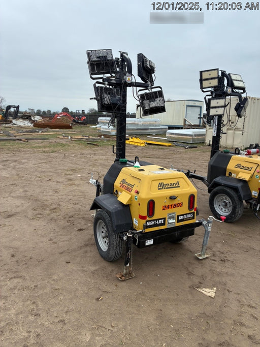 2022 Allmand NLV3GR (4) LED Light Fixture 350W, 23' Vertical Mast, 3kW Prime, Towable, Deep Sea L401, Leveling Jacks, Yanmar T4F 5.8hp